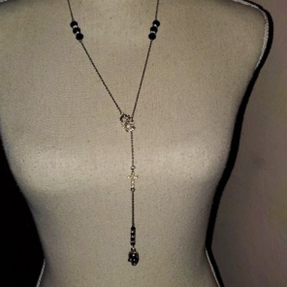 COPY - NWT, SILVER PLAITED, HANDMADE GOTH SKULL LARIAT.